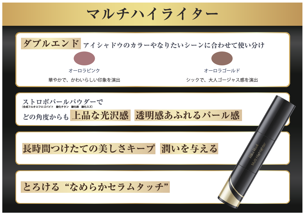 リカリアル １秒グラデーション アイシャドウ ＜ライラック・オーラ／ オレンジベージュ＞＆ マルチハイライター ＜オーロラピンク／オーロラゴールド＞