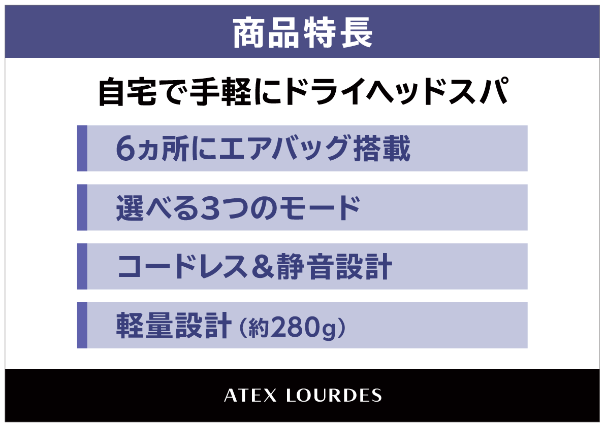 アテックスルルド ６つのエアバッグ搭載 自宅で手軽に ドライヘッドスパ マドロムーン ＡＸ－ＨＸ３４５