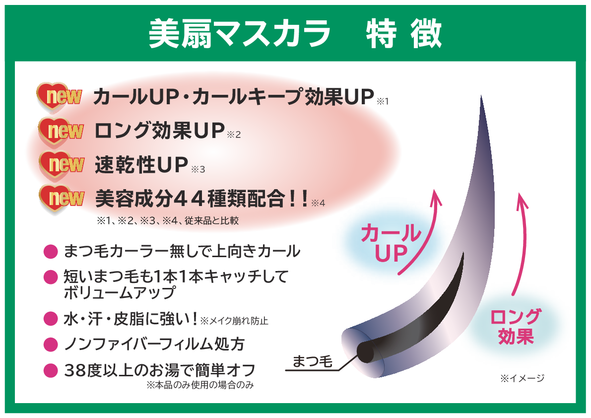 アートメイク まつ毛をケアする ４４種類の美容成分配合！ 美扇マスカラ ＜漆黒ブラック＞ ３本セット